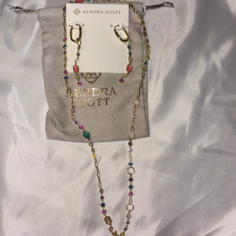 (New) Kendra Scott Gold Multi-Colored Bead Necklace and Earring Set - Picture 3 of 5